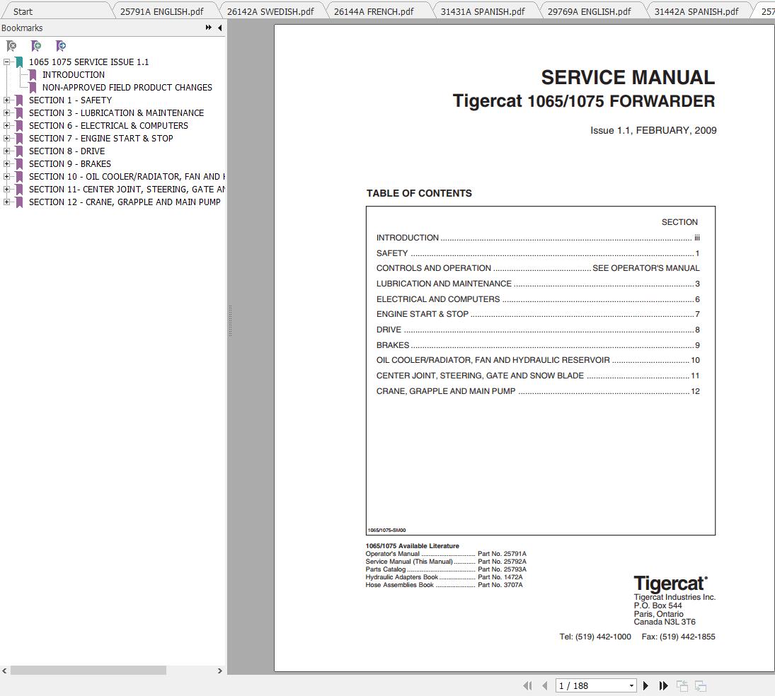 Tigercat Forwarder 1065 1075 10650101 10750300 Operator Service Manual 2
