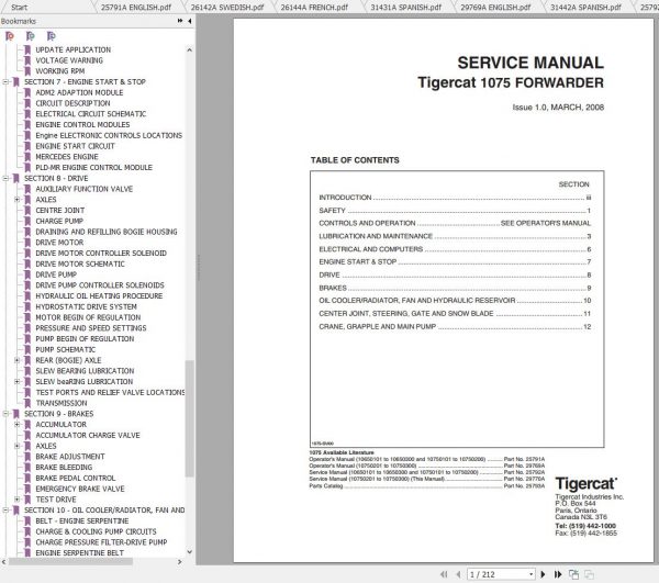 Tigercat Forwarder 1065 1075 10650101 10750300 Operator Service Manual 3