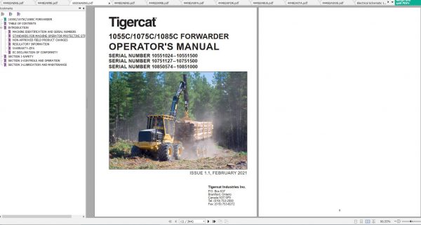 Tigercat Forwarder 1075C 10751001 10751500 Operator Service Manual 1