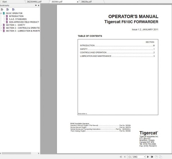 Tigercat Forwarder F610C 6109251 6109500 Operator Service Manual 1