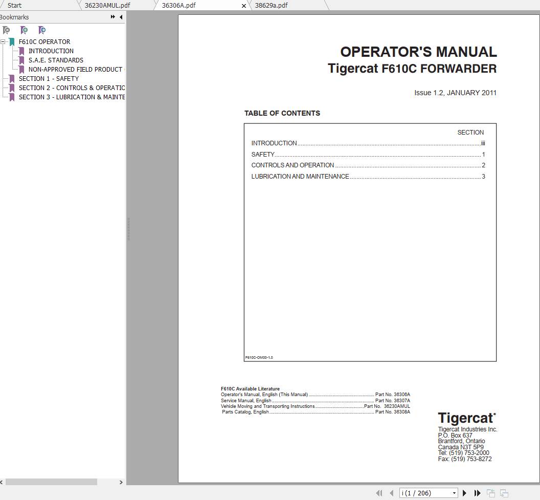 Tigercat Forwarder F610C 6109251 6109500 Operator Service Manual 1