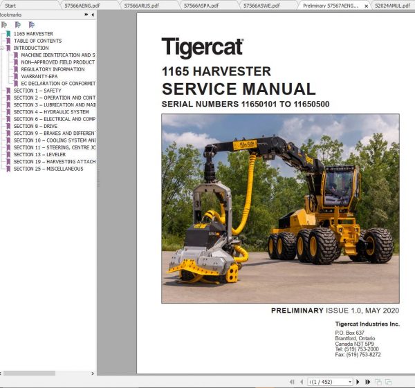 Tigercat Harvester 1165 11650101 11650500 Operators Service Manual 2