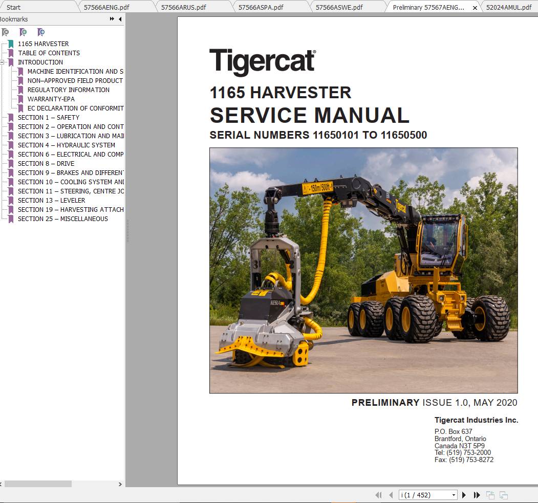 Tigercat Harvester 1165 11650101 11650500 Operators Service Manual 2