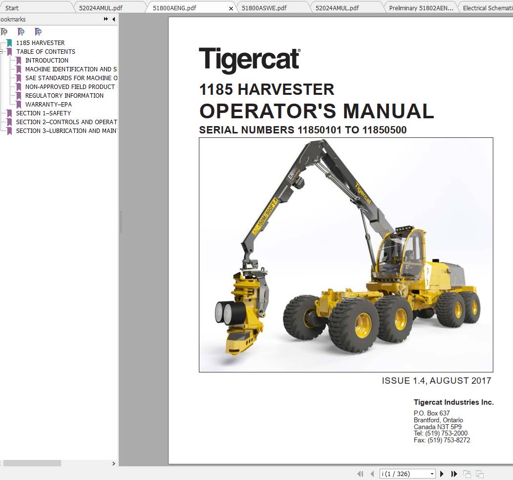 Tigercat Harvester 1185 11850101 11850500 Operators Service Manual 2