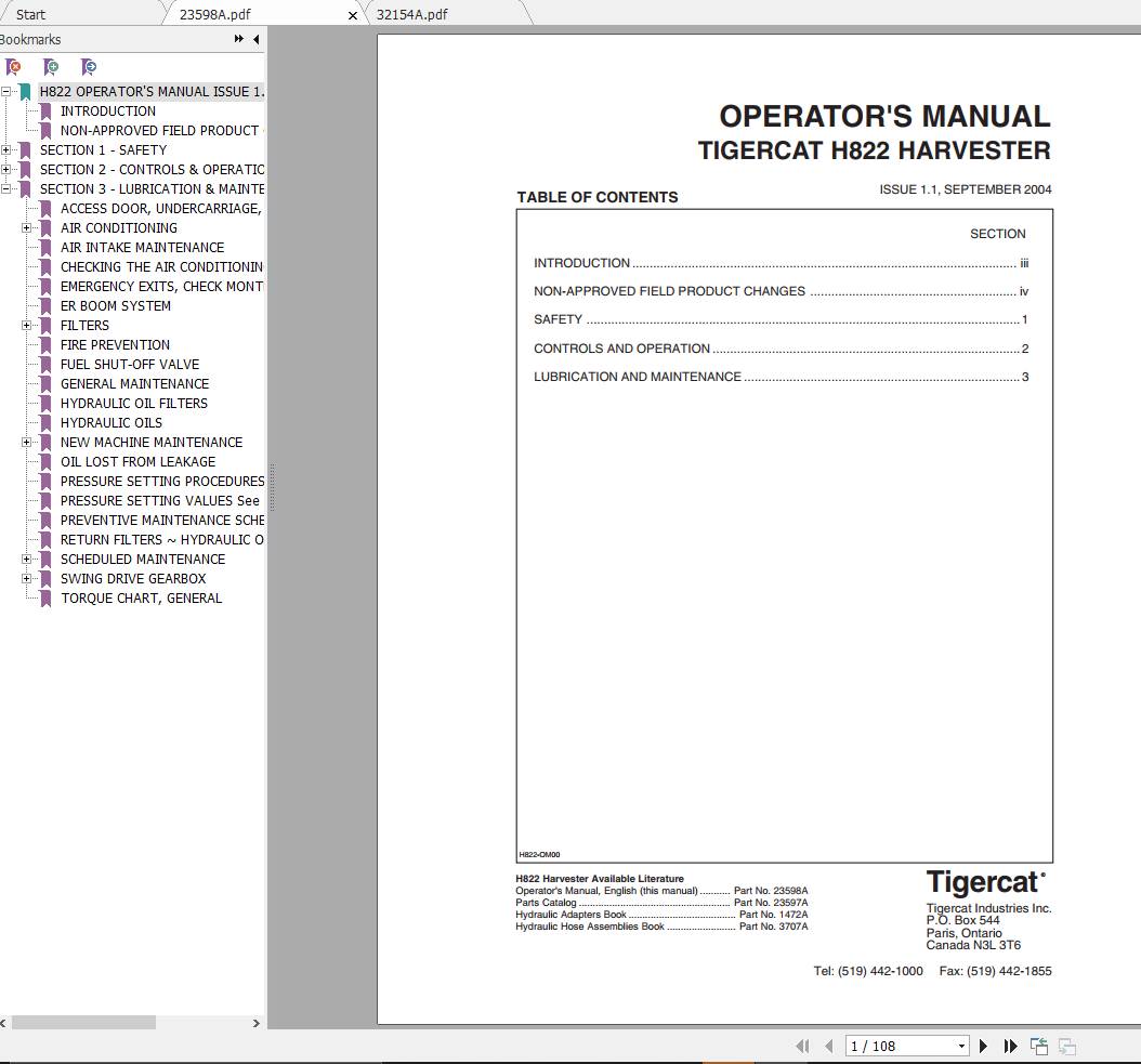 Tigercat Harvester H822 822H0101 82230999 Operators Manual 1