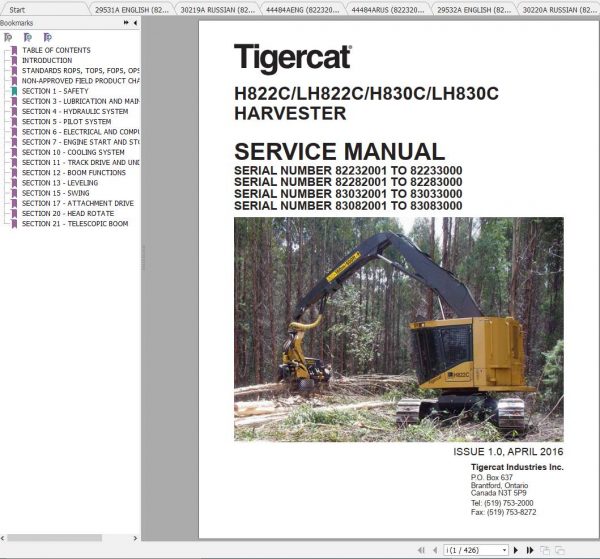Tigercat Harvester H822C LH822C H830C LH830C 82231001 83083000 Operators Service Manual 2