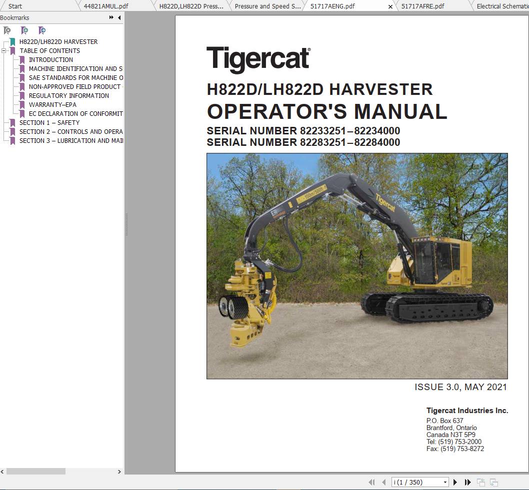 Tigercat Harvester H822D LH822D 82233251 82284000 Operators Manual Schematic 1