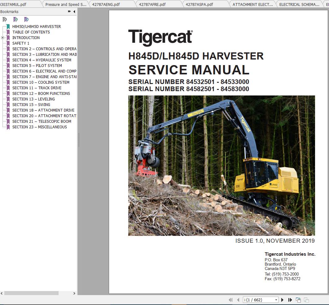 Tigercat Harvester H845D LH845D 84532501 84583000 Operators Service Manual 1