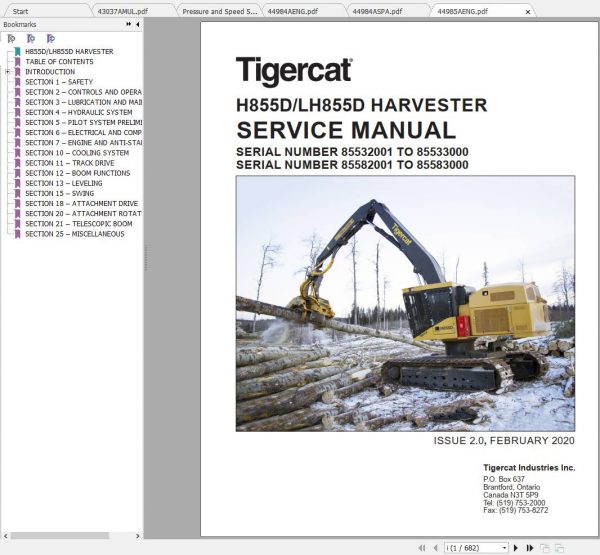 Tigercat Harvester H855D LH855D 85532001 85583000 Operators Service Manual 1