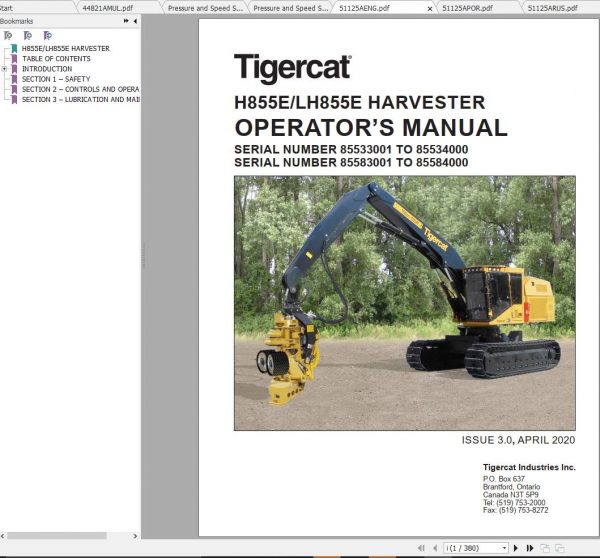 Tigercat Harvester H855E LH855E 85533001 85584000 Operators Service Manual 1