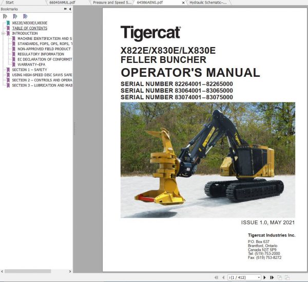 Tigercat LX830E X822E X830E Feller Buncher Operators Manual 1