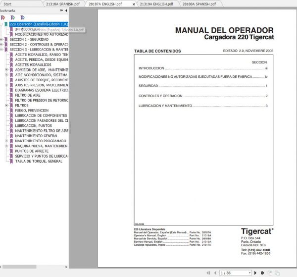 Tigercat Loader 220 2200111 2200500 Operators Service Manual 2