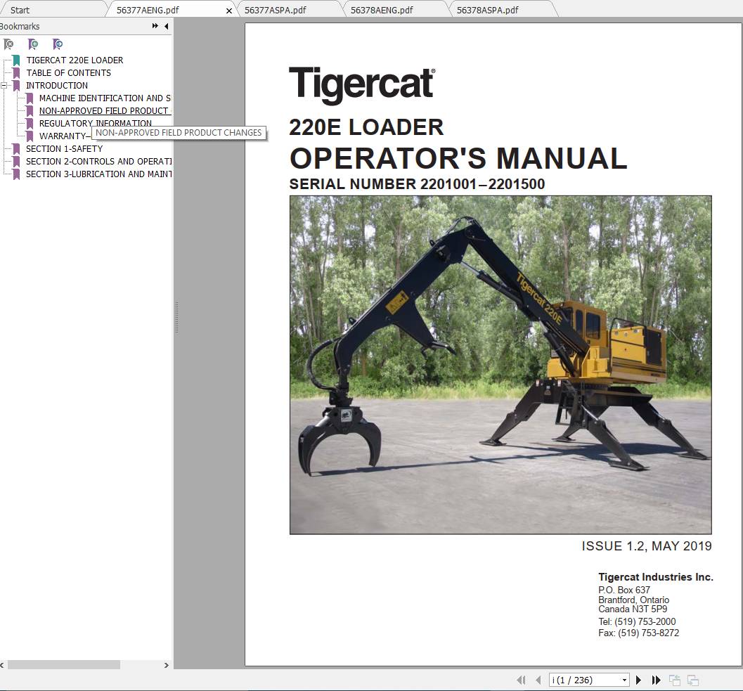 Tigercat Loader 220E 2201001 2201500 Operators Service Manual 2