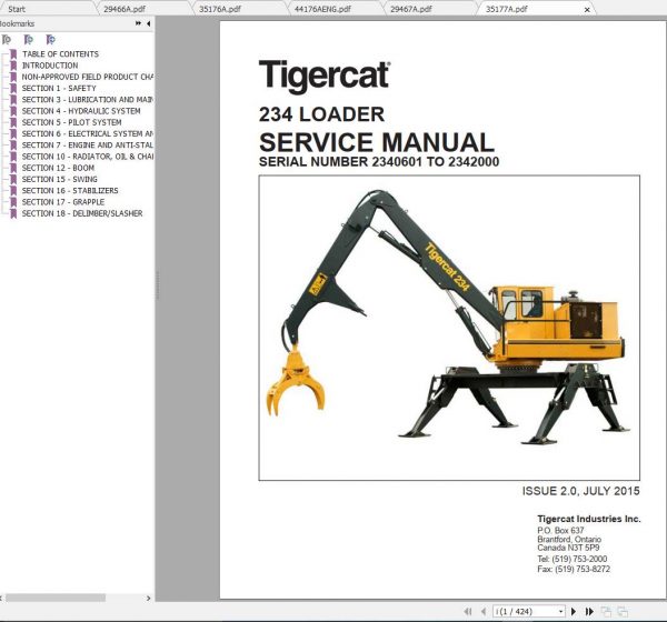 Tigercat Loader 234 2340101 2342100 Operators Service Manual 1