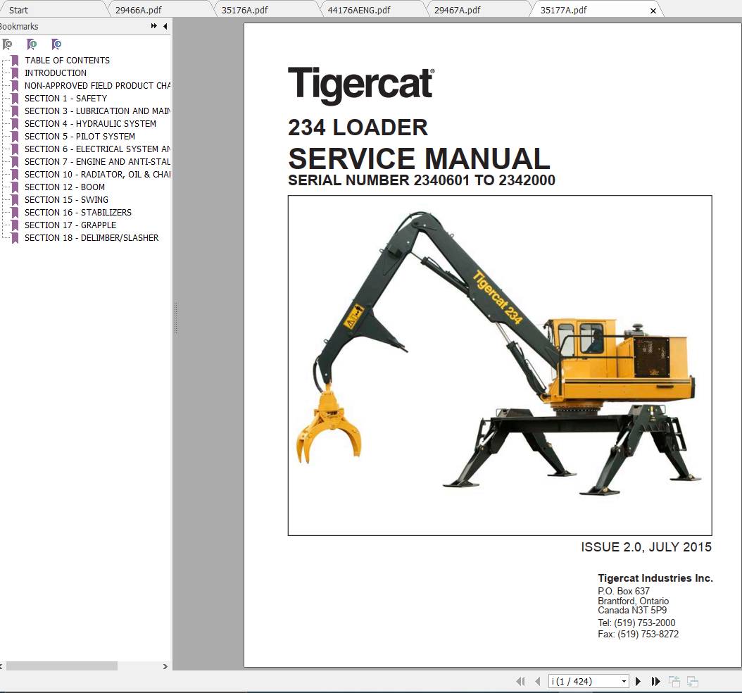 Tigercat Loader 234 2340101 2342100 Operators Service Manual 1
