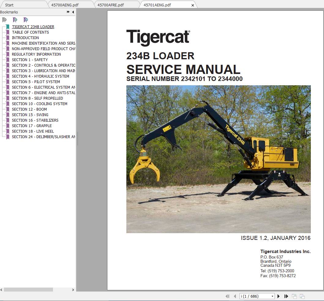 Tigercat Loader 234B 2342101 2344000 Operators Service Manual 1