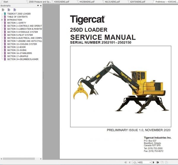 Tigercat Loader 250D 2502101 2504500 Operators Service Manual 1