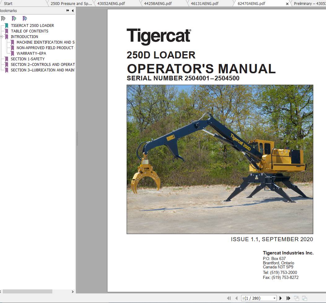 Tigercat Loader 250D 2502101 2504500 Operators Service Manual 2
