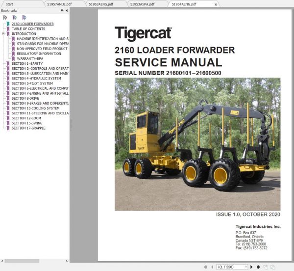 Tigercat Loader Forwarder 2160 21600101 21600500 Operator Service Manual 1