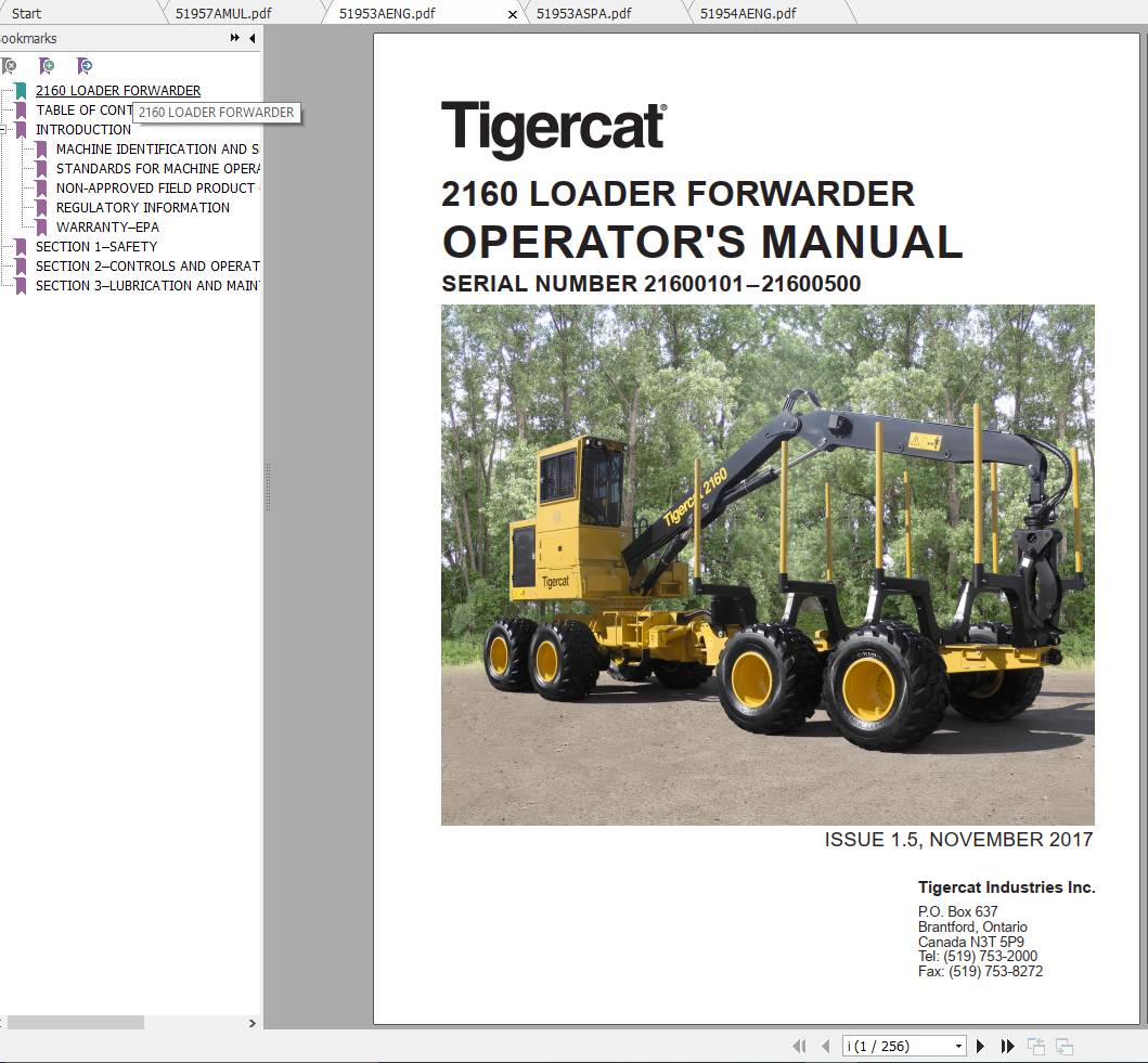 Tigercat Loader Forwarder 2160 21600101 21600500 Operator Service Manual 2