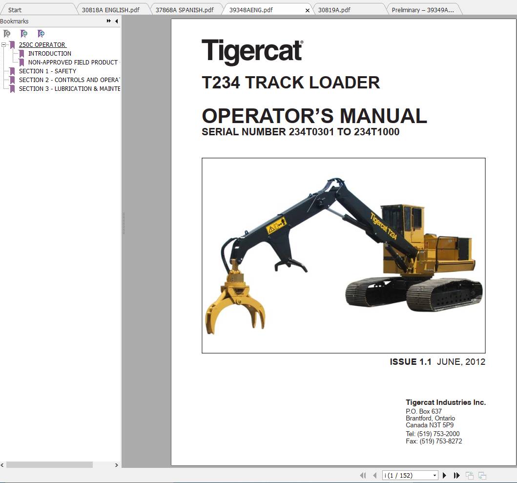 Tigercat Loader T234 234T0101 234T1000 Operators Service Manual 2