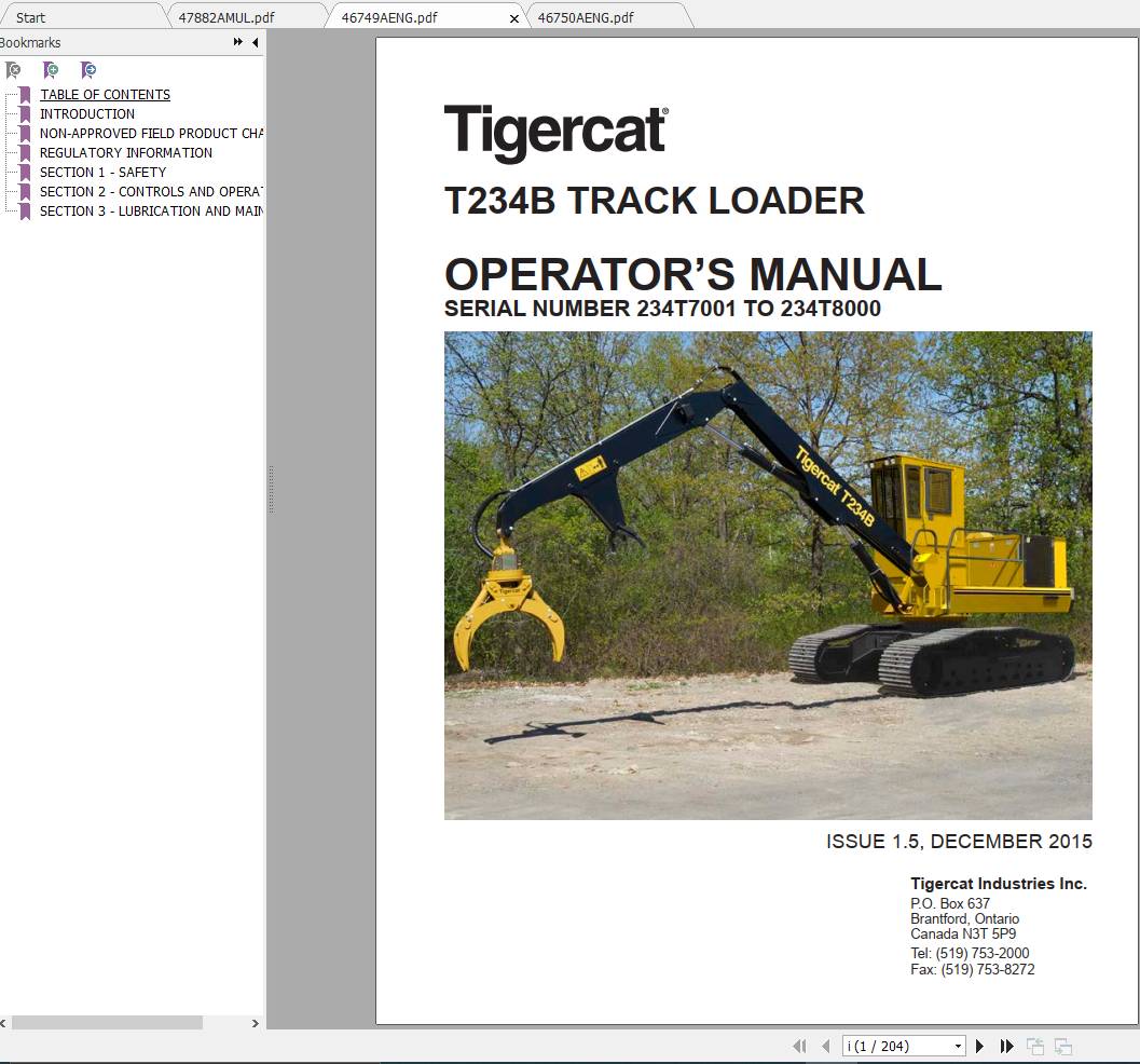 Tigercat Loader T234B 234T7000 234T8000 Operators Service Manual 1