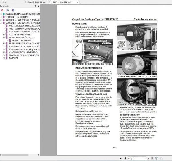 Tigercat Loader T245B 245T0301 245T0499 Operators Manual 2