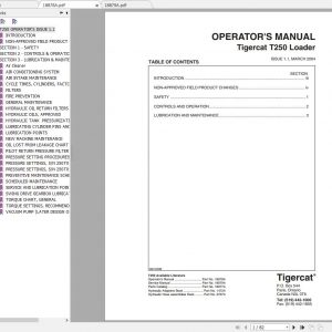 Tigercat Loader T250 250T0101 250T0499 Operators Service Manual 1