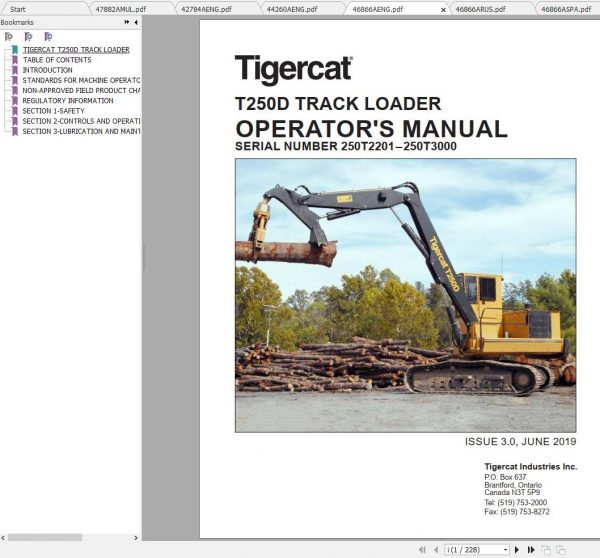 Tigercat Loader T250D 250T2101 250T3500 Operators Service Manual 1