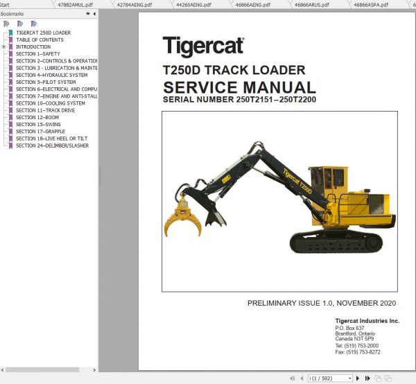 Tigercat Loader T250D 250T2101 250T3500 Operators Service Manual 2