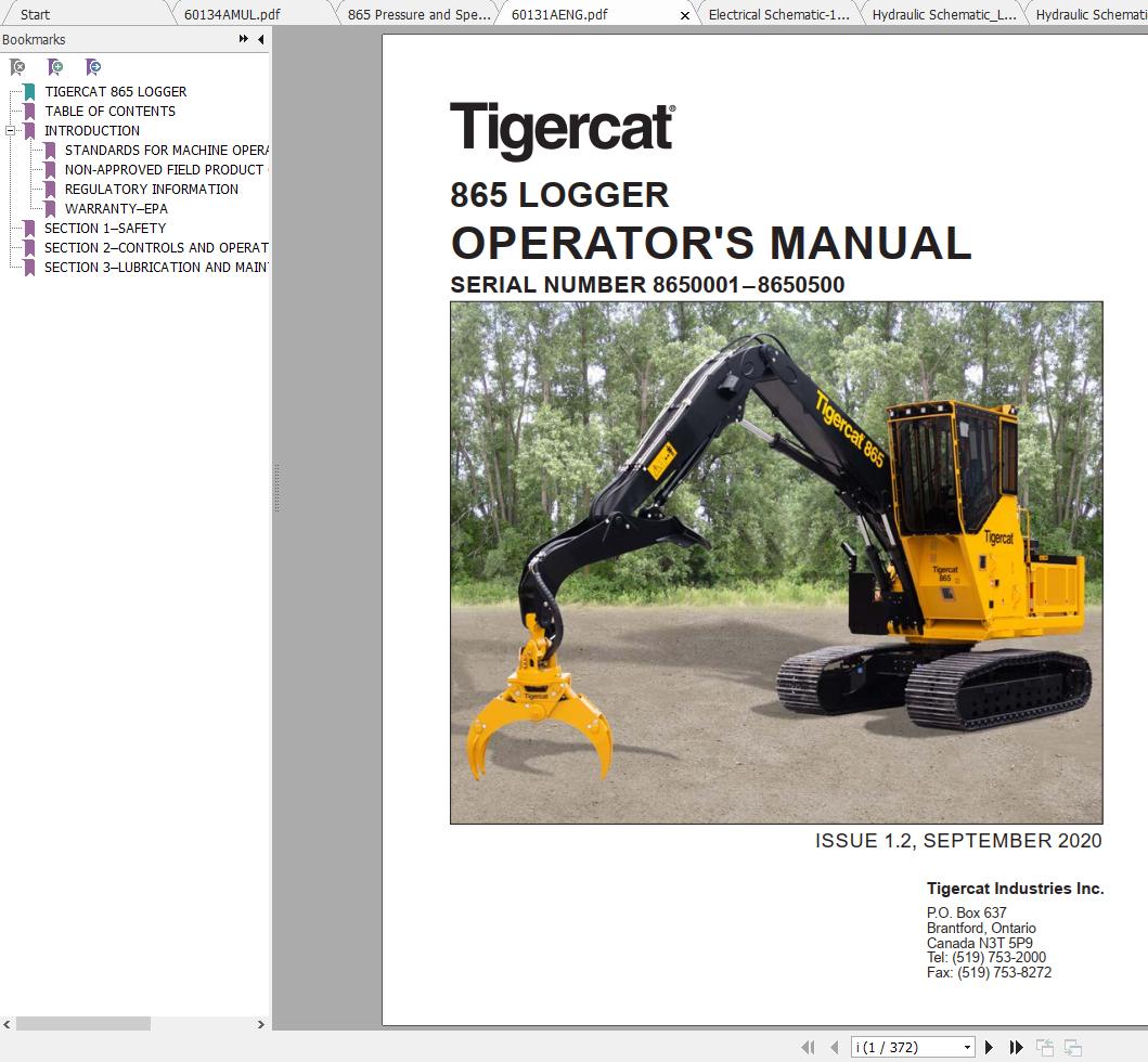 Tigercat Logger 865 8650001 8650500 Operator Manual Schematic 1