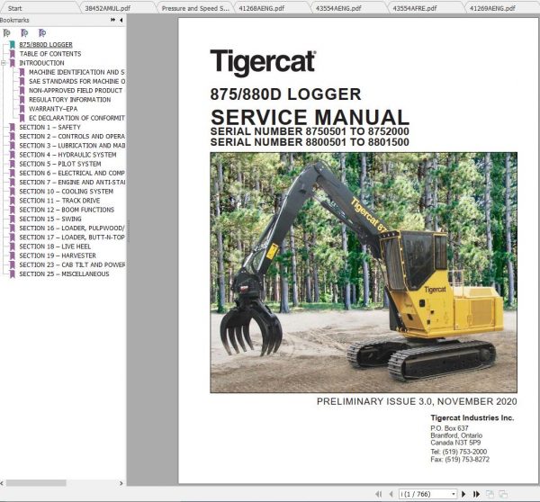 Tigercat Logger 875 8750101 8752000 Operator Service Manual 1