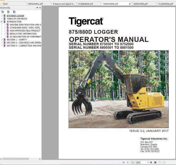 Tigercat Logger 875 8750101 8752000 Operator Service Manual 2