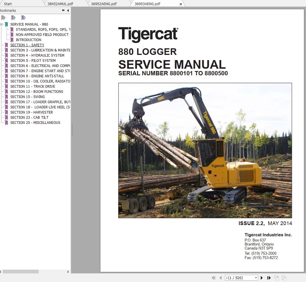 Tigercat Logger 880 8800101 8800500 Operator Service Manual 1