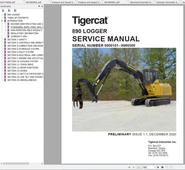 Tigercat Logger 890 8900101 8900500 Operator Service Manual 1