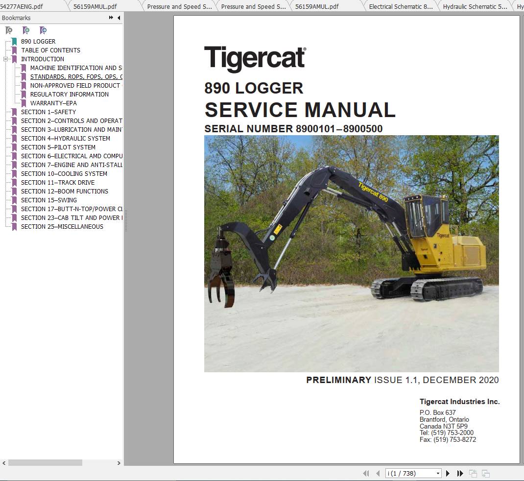 Tigercat Logger 890 8900101 8900500 Operator Service Manual 1