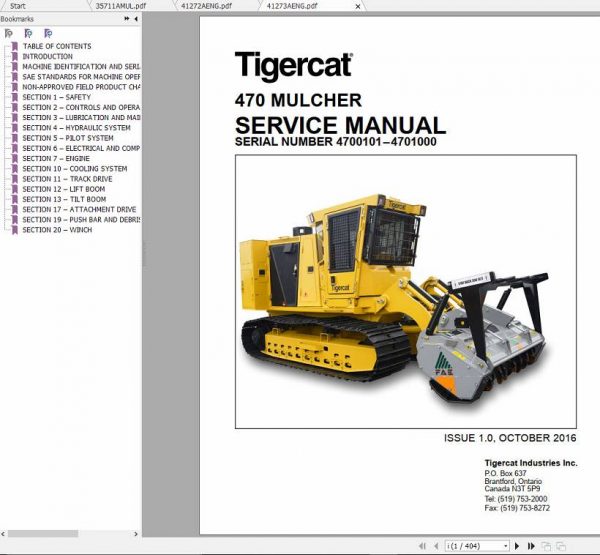 Tigercat Mulcher 470 4700101 4701000 Operator and Service Manual 1
