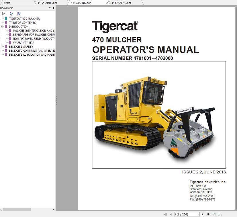 Tigercat Mulcher 470 4701001 4702000 Operator and Service Manual 2