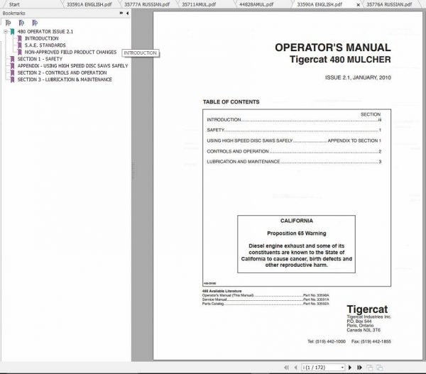 Tigercat Mulcher 480 4800101 4801000 Operator and Service Manual 2