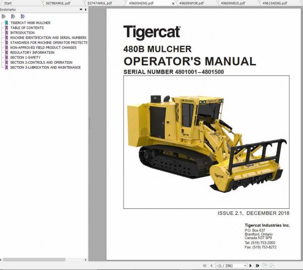 Tigercat Mulcher 480B 4801001 4801500 Operator and Service Manual 1