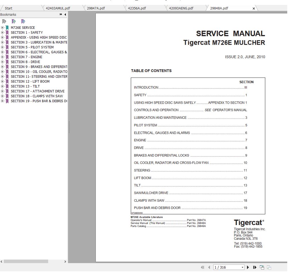 Tigercat Mulcher M726E 726M3501 726M5000 Operator Service Manual 1