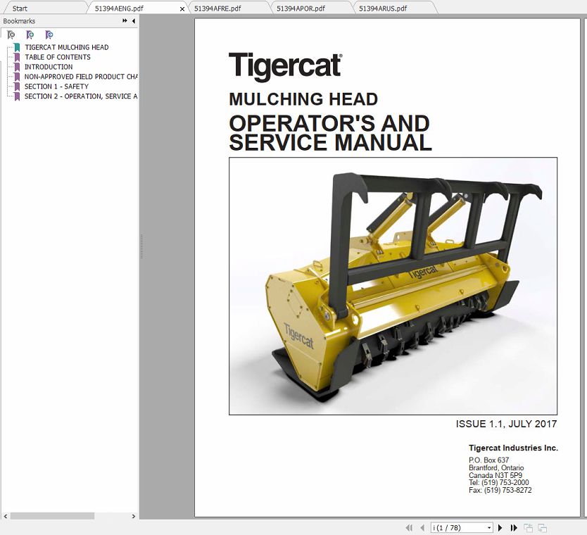 Tigercat Mulching Head Operator and Service Manual 1