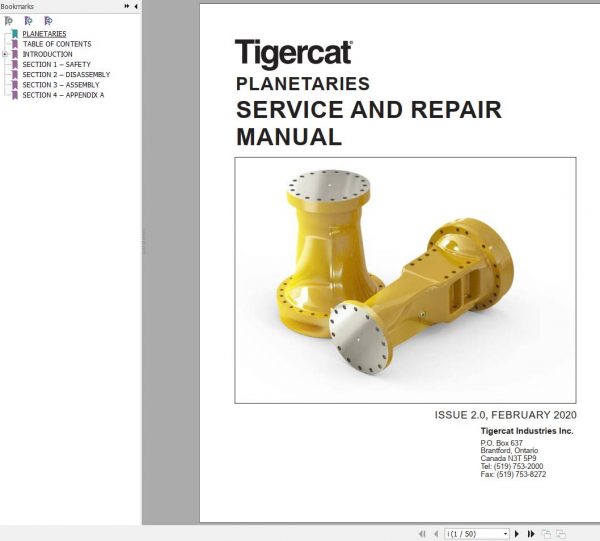 Tigercat Planetaries Service and Repair Manual 47738AENG 1