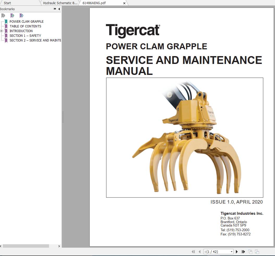 Tigercat Power Clam Grapple Service Maintenance Manual 65486AENG 1