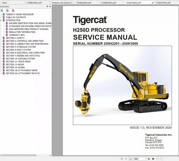 Tigercat Processor H250D 250H2201 250H3000 Operator and Service Manual 1
