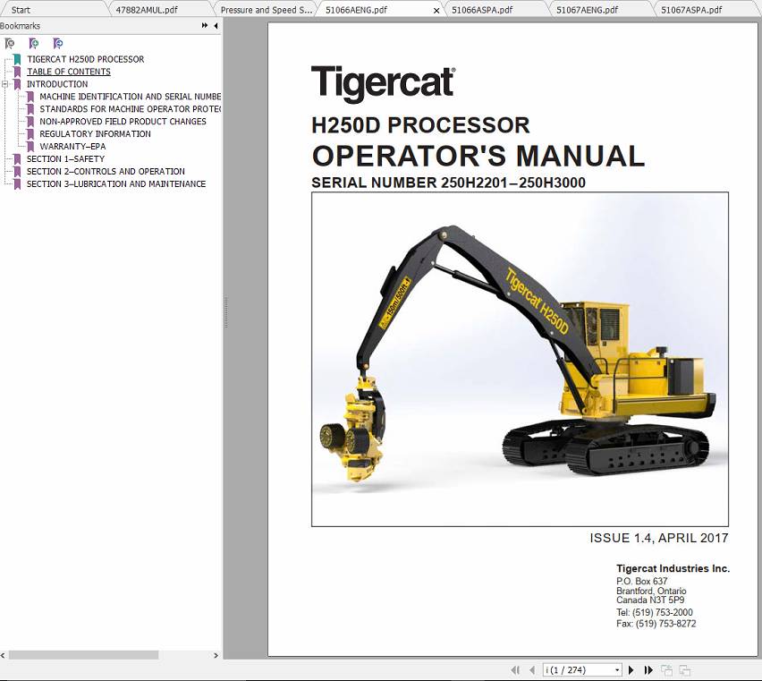 Tigercat Processor H250D 250H2201 250H3000 Operator and Service Manual 2