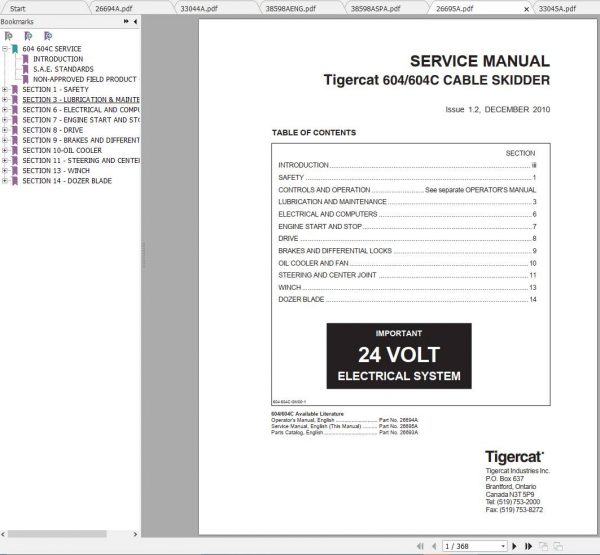 Tigercat Skidder 604 604C Operators Manual Service Manual 2