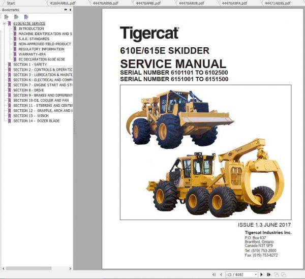 Tigercat Skidder 610E 615E Operators Manual Service Manual 1