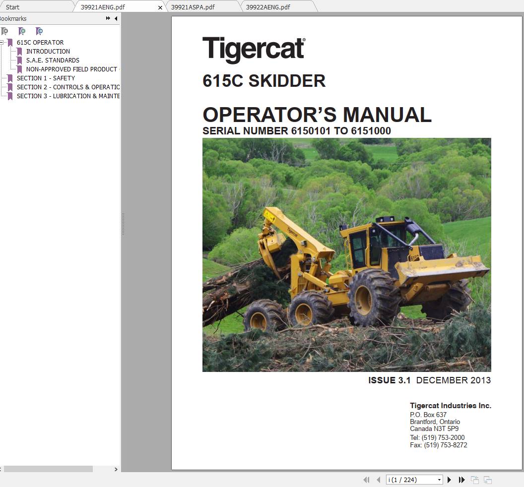 Tigercat Skidder 615C 6150101 6151000 Operators Manual Service Manual 1