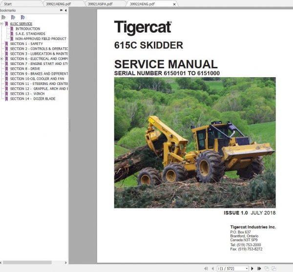 Tigercat Skidder 615C 6150101 6151000 Operators Manual Service Manual 2